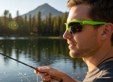 Classic Sporty Wrap Around Fishing Cycling POLARIZED Lens SUNGLASSES Semi Rimless Neon Green Frame 5124