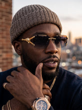 Classy Elegant Luxury Hip Hop Rapper Style SUNGLASSES Rimless Gold & Faux Wooden Frame - Gradient Lens 27806