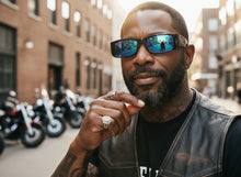 Classic Hardcore Biker Gangster Style LOCS SUNGLASSES Large Thick Black Frame - Blue Lens 91320
