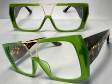 Oversized Classic Vintage Retro Shield Style Clear Lens EYEGLASSES Large Green Frame 3130