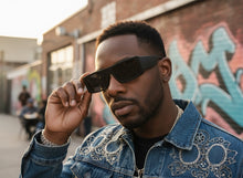 Classic Hardcore Biker Gangster Style SUNGLASSES Thick Rectangular Black Frame - Dark Lens 81019