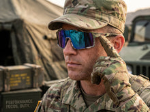 Military Tactical Hunting Fishing Wrap Around Safety SUNGLASSES Large Camouflage Frame - Blue Lens CAMO3