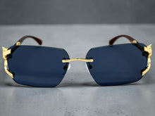 Classy Elegant Luxury Hip Hop Rapper Style SUNGLASSES Rimless Gold & Faux Wooden Frame - Dark Lens 27806