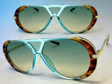 Classy Elegant Vintage Retro Aviator Style SUNGLASSES Large Turquoise & Gold Frame 2888