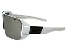 Classic Hardcore Biker Gangster Wrap Around LOCS SUNGLASSES Large White Frame - Chrome Lens 91202