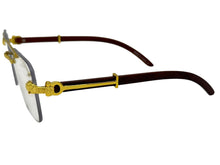 Classy Elegant Luxury Hip Hop Rapper Style SUNGLASSES Gold & Faux Wooden Frame - Clear Lens E2176