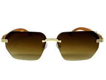 Classy Elegant Luxury Hip Hop Rapper Style SUNGLASSES Gold & Faux Wooden Frame - Honey Lens 27804