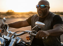 Classic Hardcore Gangster Biker Style Choppers SUNGLASSES Thick Black Frame - Blue Lens 6786