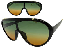 Classic Vintage Retro Style SUNGLASSES Black & Gold Frame - Green & Orange Lens 3093