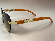 Classy Elegant Luxury Hip Hop Rapper Style SUNGLASSES Gold & Faux Wooden Frame - Honey Lens 27804
