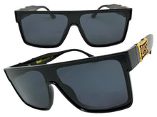 Classic Hardcore Biker Gangster Shield Style LOCS SUNGLASSES Large Black Frame - Dark Lens 91324