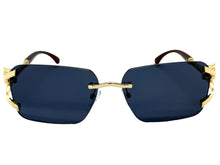 Classy Elegant Luxury Hip Hop Rapper Style SUNGLASSES Rimless Gold & Faux Wooden Frame - Dark Lens 27806