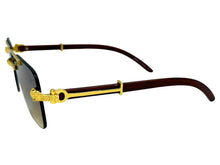 Classy Elegant Luxury Hip Hop Rapper Style SUNGLASSES Gold & Faux Wooden Frame - Brown Lens E2176