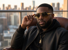Classy Elegant Luxury Hip Hop Rapper Style SUNGLASSES Gold & Faux Wooden Frame - Brown Lens E2176