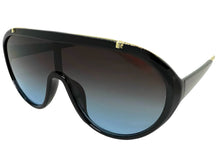 Classic Vintage Retro Style SUNGLASSES Black & Gold Frame - Gray & Blue Lens 3093