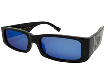 Classic Hardcore Biker Gangster Style LOCS SUNGLASSES Large Thick Black Frame - Blue Lens 91320