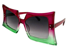 Oversized Exaggerated Vintage Retro Style SUNGLASSES Large Dark Fuchsia & Green Frame 1091