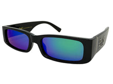 Classic Hardcore Biker Gangster Style LOCS SUNGLASSES Large Thick Black Frame - Green & Blue Lens 91320