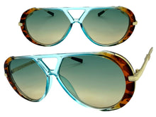 Classy Elegant Vintage Retro Aviator Style SUNGLASSES Large Turquoise & Gold Frame 2888