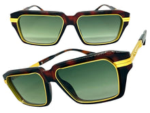 Classic Vintage Retro Luxury Hip Hop Rapper Style SUNGLASSES Square Brown & Gold Frame - Green Lens 81063