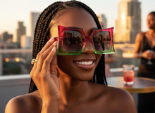 Oversized Exaggerated Vintage Retro Style SUNGLASSES Large Dark Fuchsia & Green Frame 1091