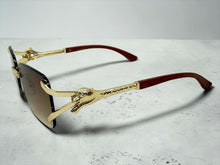 Classy Elegant Luxury Hip Hop Rapper Style SUNGLASSES Rimless Gold & Faux Wooden Frame - Honey Gradient Lens 27806