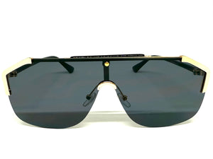 Classy Elegant Modern Retro Shield Style SUNGLASSES Large Gold Frame 8380