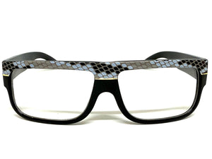 Classic Vintage Retro Hip Hop Rapper Style Clear Lens EYEGLASSES Thick Black Snakeskin Frame 1221