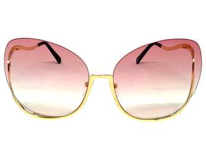 Oversized Exaggerated Classic Vintage Retro Style SUNGLASSES Large Gold Frame - Pink Lens A315