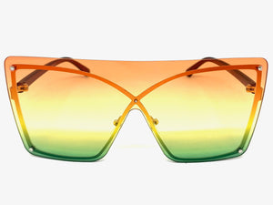 Oversized Exaggerated Modern Retro Shield Style SUNGLASSES Large Flat Multicolor Lens E0443
