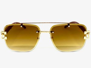 Classic Elegant Luxury Retro Hip Hop Style SUNGLASSES Gold & Wood Frame 7357