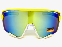 Oversized Retro Sporty Wrap Around Style SUNGLASSES Large Yellow & White Frame 3694
