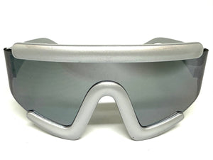 Oversized Exaggerated Modern Rerto Shield Style SUNGLASSES Large Silver Frame 63290