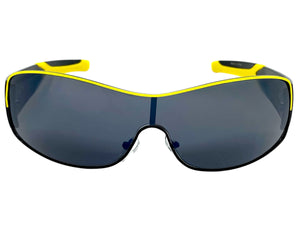 Classic Contemporary Modern Wrap Style SUNGLASSES Sleek Black & Yellow Frame 3734