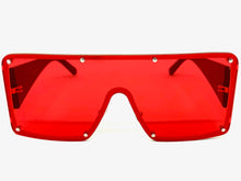 Oversized Contemporary Modern Retro Shield Style SUNGLASSES Large Flat Red Lens 96312