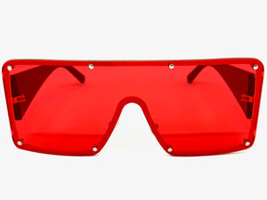 Oversized Contemporary Modern Retro Shield Style SUNGLASSES Large Flat Red Lens 96312