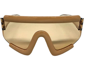 Oversized Exaggerated Modern Rerto Shield Style SUNGLASSES Large Tan Frame 63290