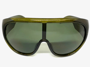Oversized Exaggerated Modern Rerto Shield Style SUNGLASSES Large Olive Green Frame 68246