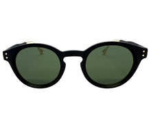 Classic Elegant Vintage Retro Style SUNGLASSES Round Black Frame - Dark Green Lens 81011