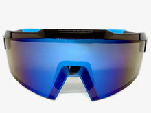 Oversized Retro Sporty Wrap Around Shield Style SUNGLASSES Large Frame - Blue Lens 80963