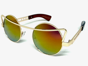 Classic Vintage Retro Steampunk Style SUNGLASSES Round Gold Frame - Gold Lens A137
