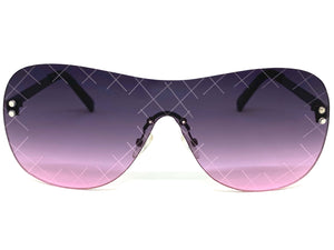 Oversized Contemporary Modern Retro Shield Style SUNGLASSES Flat Purple Lens A246