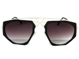 Exaggerated Classic Vintage Retro Style SUNGLASSES Unique Black & Silver Frame 4464