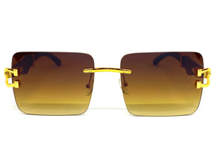 Classy Elegant Sophisticated Luxury Hip Hop Style SUNGLASSES Gold & Wooden Frame E0962