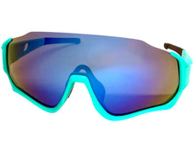 Sporty Retro Wrap Around Shield Style SUNGLASSES Turquoise Frame Blue Lens E2028