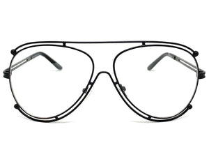 Oversized Vintage Retro Aviator Style Clear Lens EYEGLASSES Large Black Frame 3874