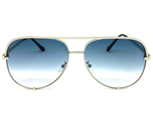 Classic Vintage Retro Aviator Style SUNGLASSES Silver Frame Blue & Clear Lens P0218