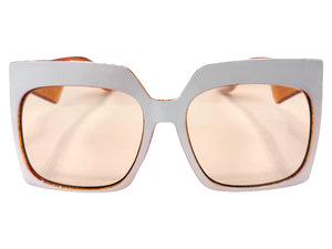 Oversized Exaggerated Vintage Retro Style SUNGLASSES X-Large Square White Frame 49308