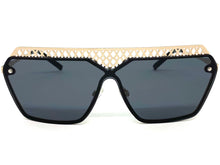 Sleek Modern Retro Shield Style SUNGLASSES Gold Frame Dark Lens 10415