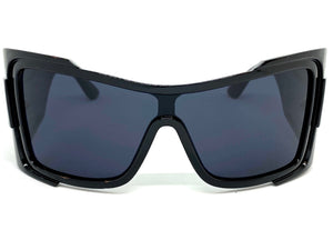 Oversized Classic Retro Wrap Shield Style SUNGLASSES Huge Super Thick Black Frame 80639